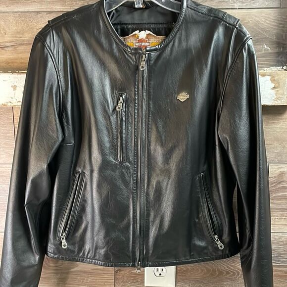 Harley Davidson Womens Leather Motorcycle Jacket Embroidered Logo Size XL Vtg - Picture 8 of 16